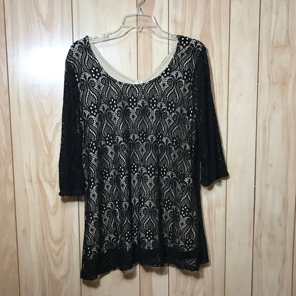 Misha Crocheted Scoop Neck 3/4 Sleeve Top XL - Picture 1 of 5